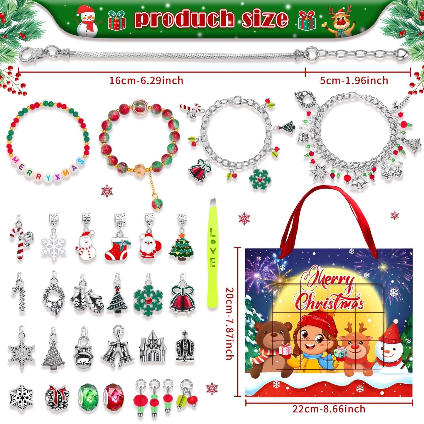 Altın Renkli Noel Temalı Çocuk Bilekliği – Kendin Yap Takı