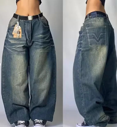 Amerikan Retro Geniş Paça Kot Pantolon