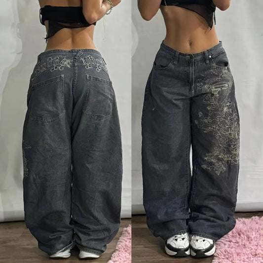 Amerikan Retro Geniş Paça Kot Pantolon